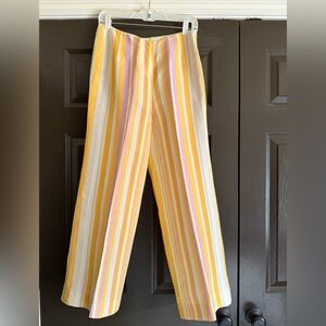 Carlisle Yellow and Pink silk linen blend Striped pants 6